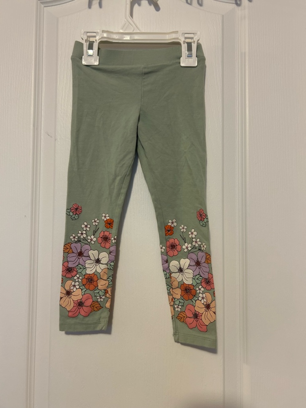 H&M Sage Green Leggings with Floral Ankles